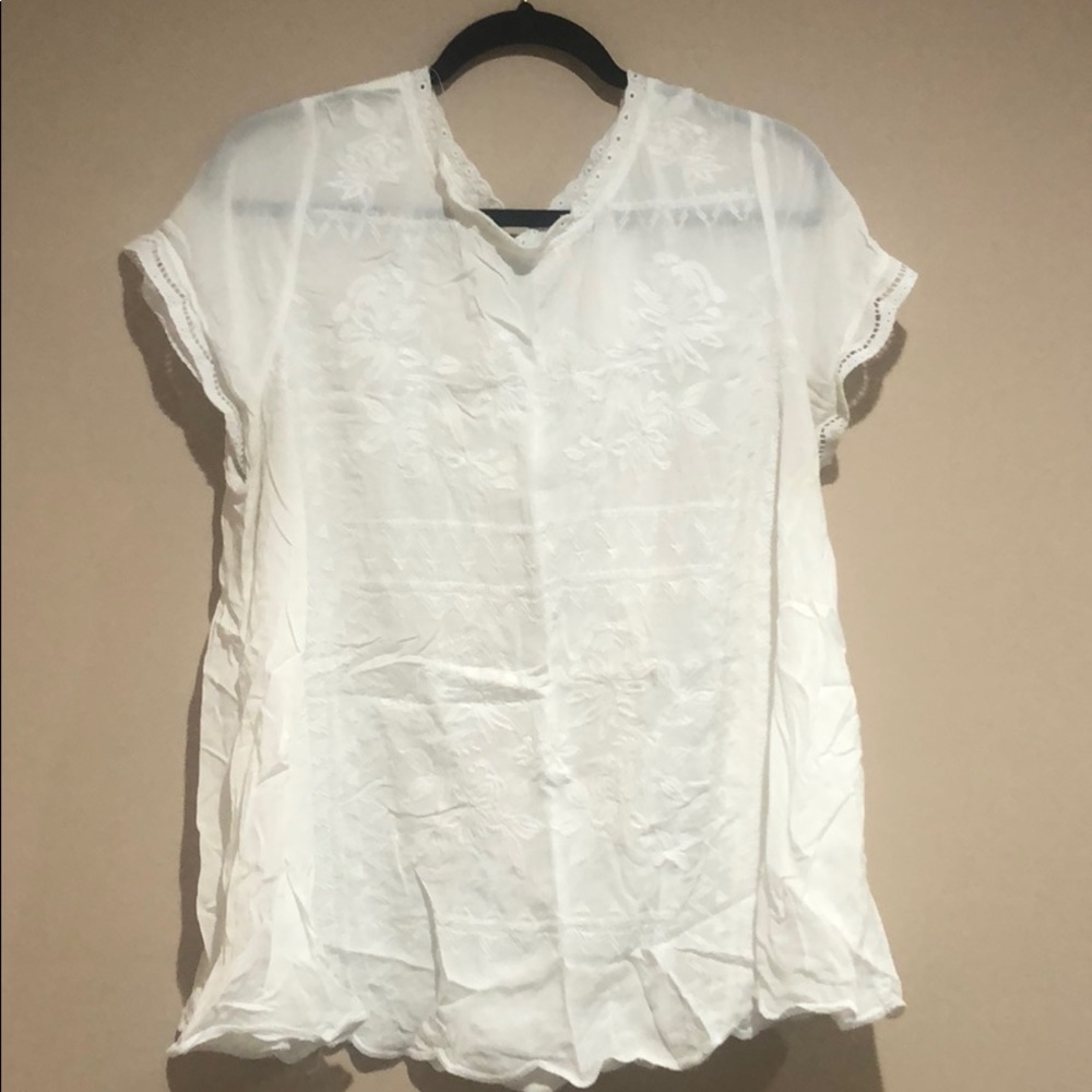 Embroidered White Challis Torrid Blouse